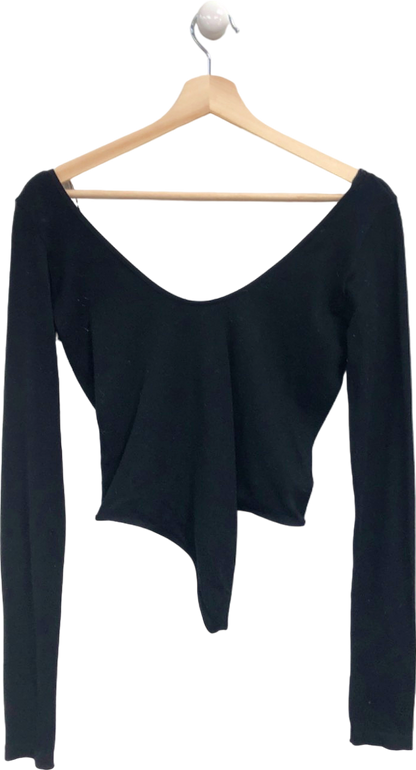 Out From Under Black Asymmetric Long Sleeve Top UK L
