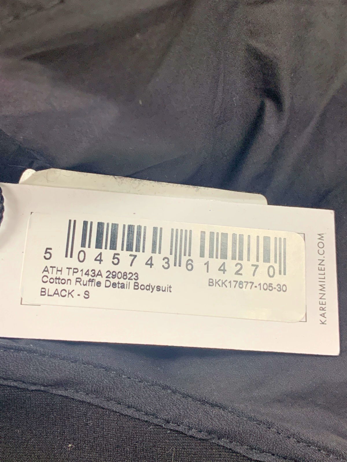 Karen Millen Black Cotton Ruffle Detail Bodysuit UK S