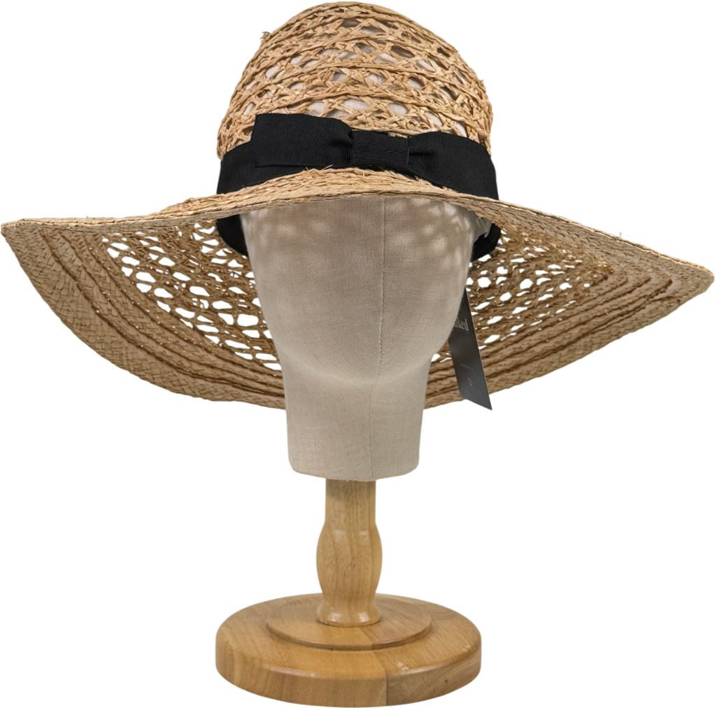 REISS Beige Eloise Crochet Raffia Wide Brim Hat One Size