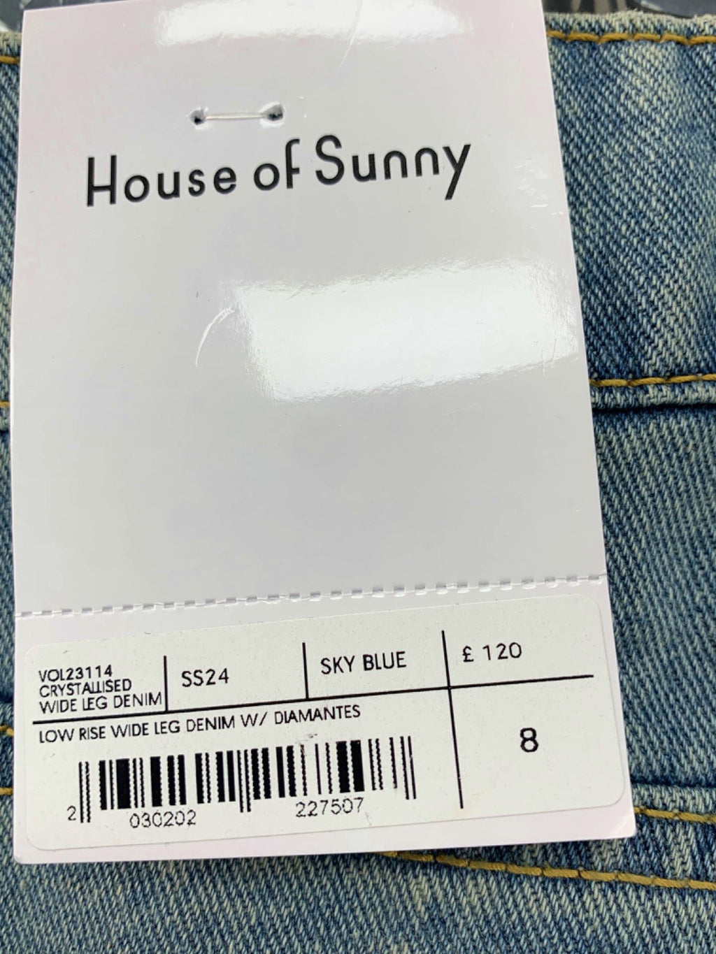 House of Sunny Sky Blue Crystalised Wide Leg Denim 8