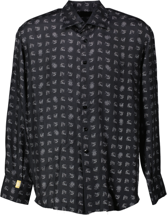 Billionaire Black 100% Silk Shirt Gold Cut Flavio Horse Long Sleeve Shirt UK XXXL