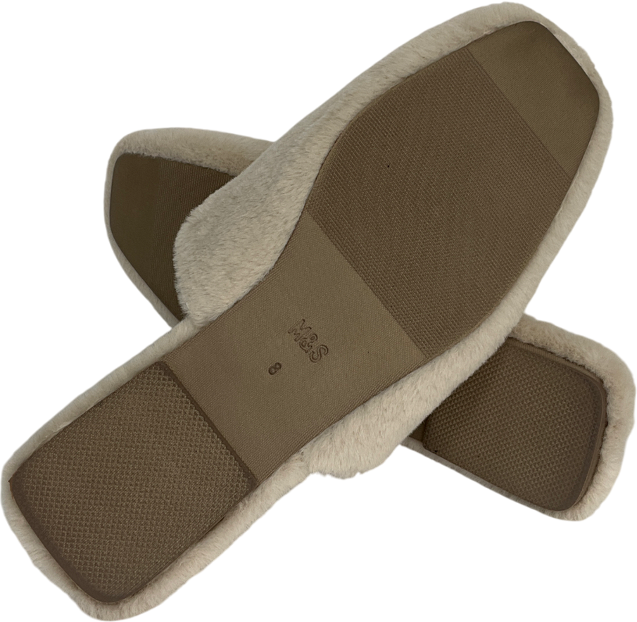 M&S Cream Faux Fur Mule Slippers UK 8 EU 41 👠