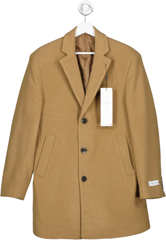 Calvin Klein Beige Camel Slim Fit Wool Blend Over Coat UK 38" CHEST / Short