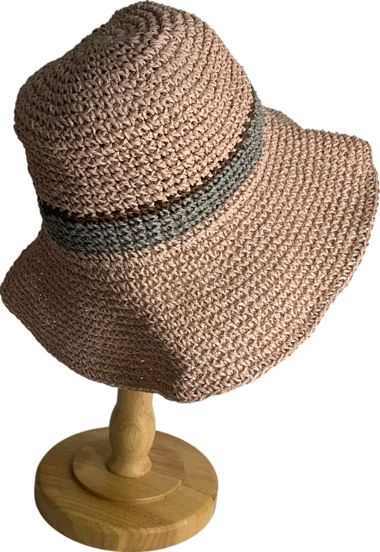 Pink Pink, Blue And Brown Striped Straw Hat