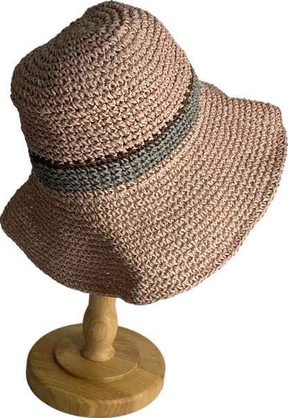 Pink Pink, Blue And Brown Striped Straw Hat No Size