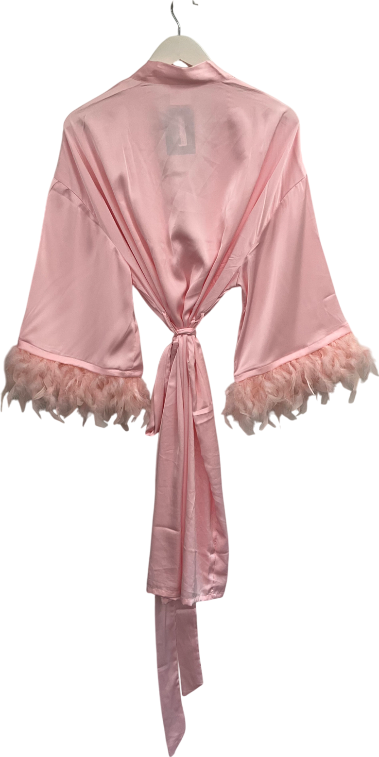 Kayali Pink Satin Feather Trimmed Robe UK S/M