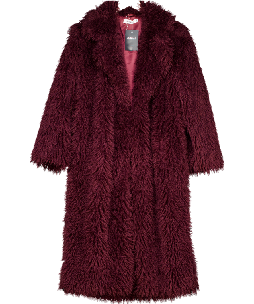 SOY & CO Red Burgundy Faux Fur Long Coat UK M/L