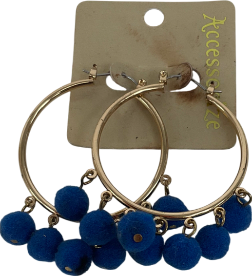 Accessorize Blue Pom Pom Hoops Earrings
