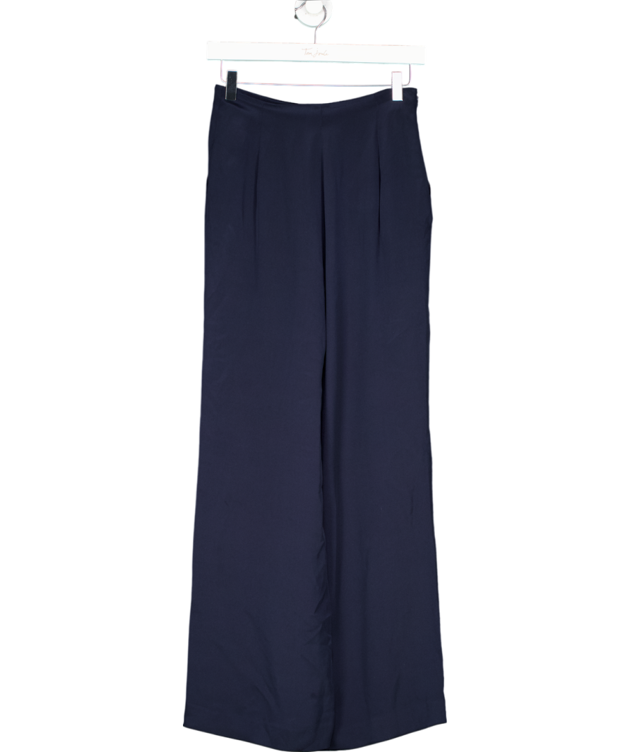 Lily Silk Blue Dubrovnik Button Front Wide Leg Silk Trousers UK 6