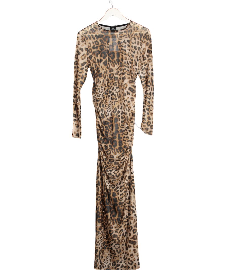 Ruched & Ready Brown Too Good Leopard Mesh Dress UK XL