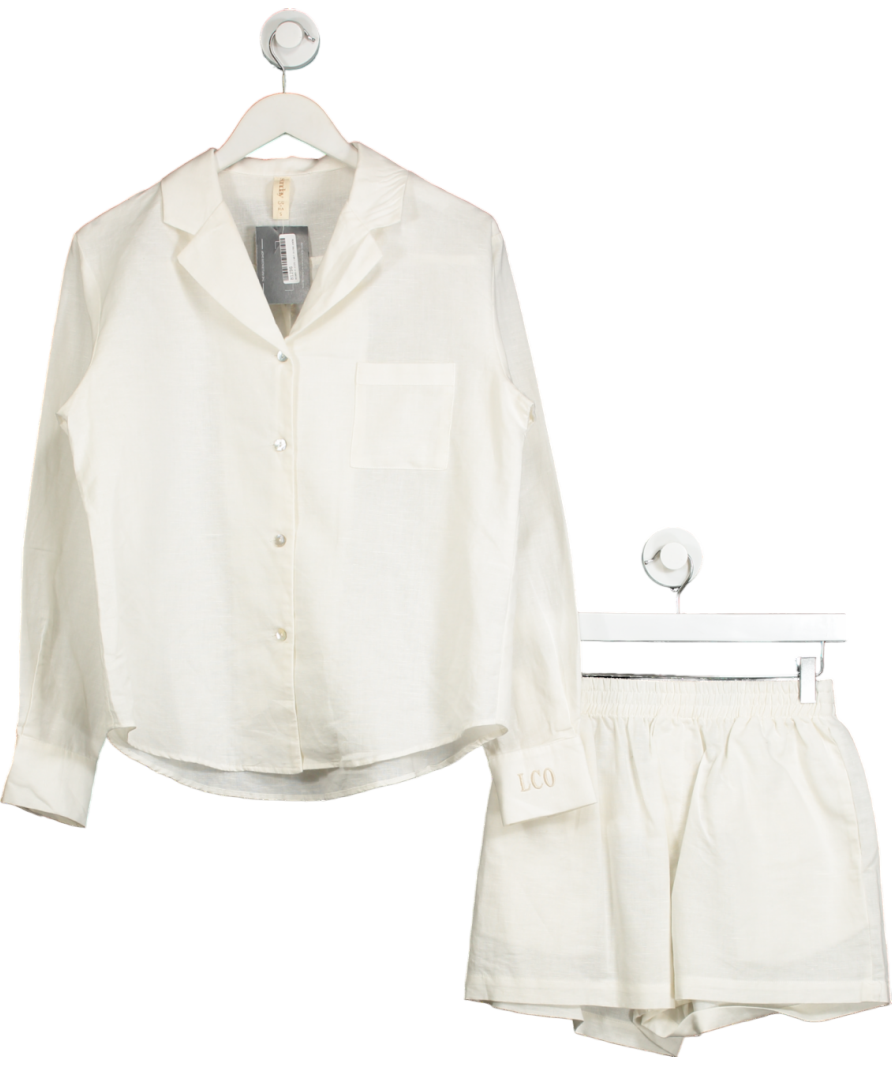 Sunday White Linen Long Sleeve Top & Short Set UK S