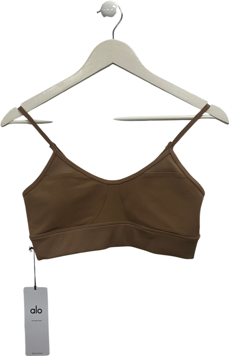 alo yoga Beige Sports Bra In Toasted Almond UK M