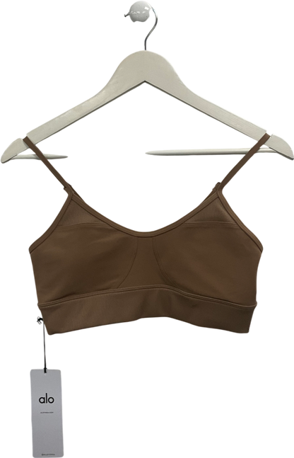 alo yoga Beige Sports Bra In Toasted Almond UK M