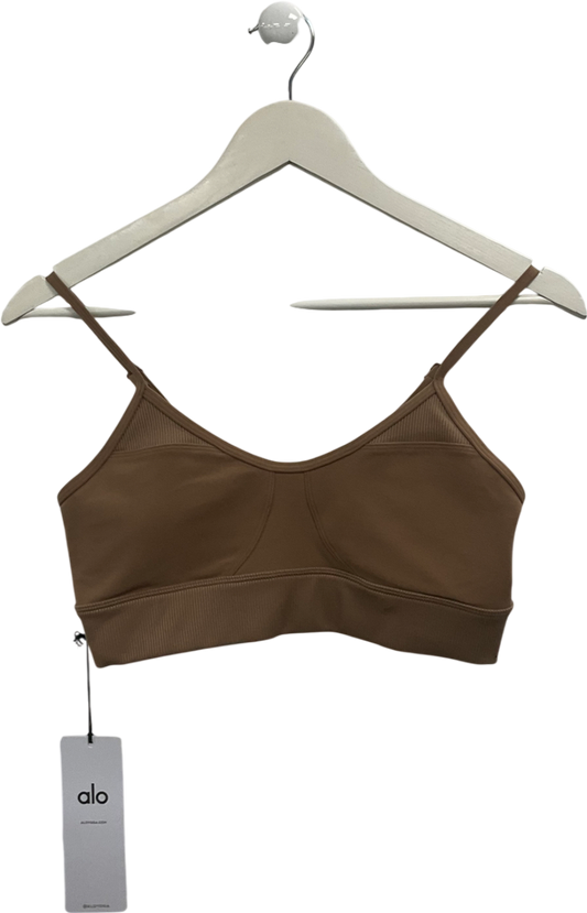 alo yoga Beige Sports Bra In Toasted Almond UK M