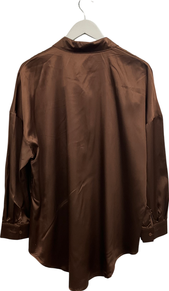 Missy Empire Brown Oversized Satin Shirt UK 10