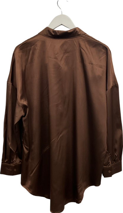 Missy Empire Brown Oversized Satin Shirt UK 10