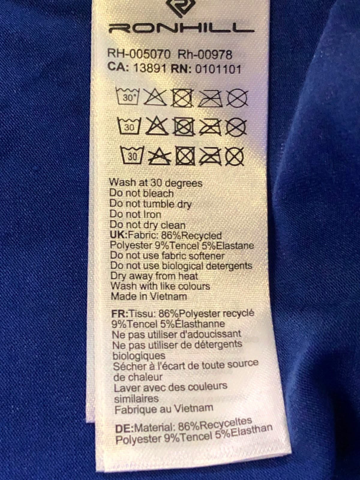 Ronhill Blue Running T-Shirt UK L