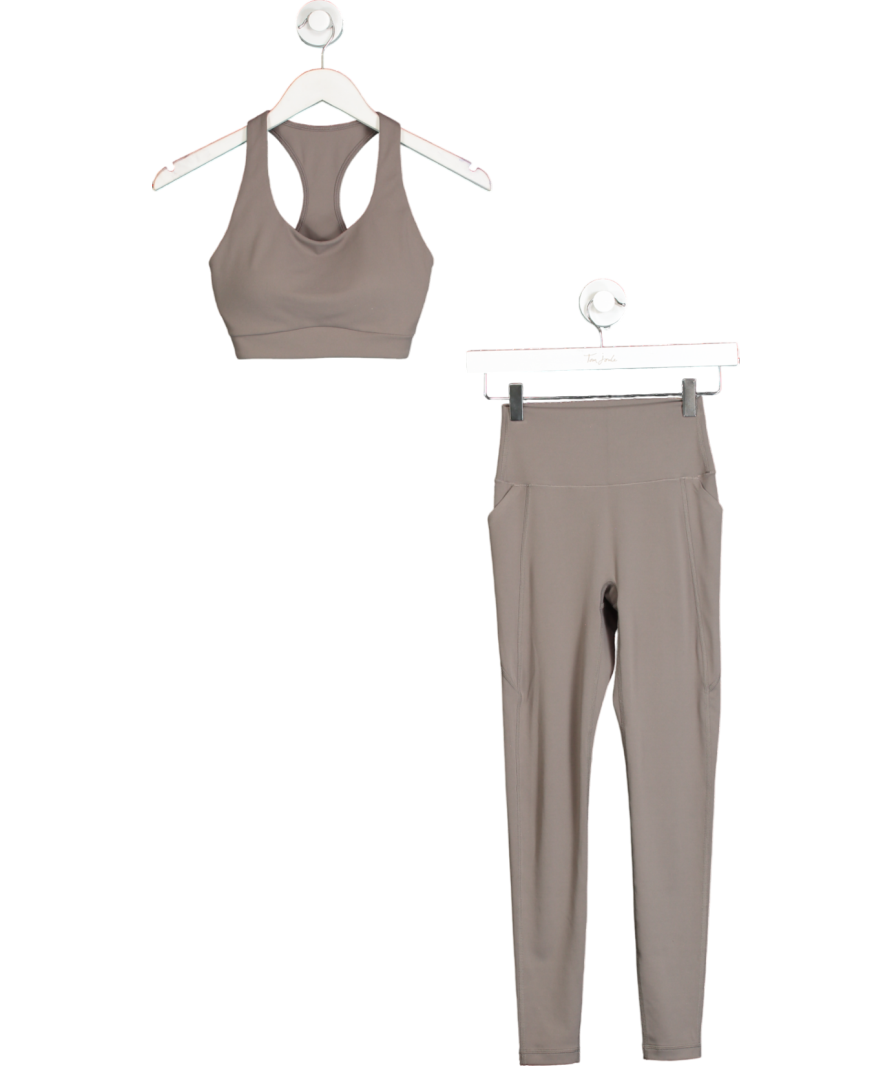 Uniqlo Brown 3 Piece Gym Set, Leggings Sports Bra With Built In Cups And Zip Through Jacket UK XXS