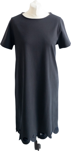 CHINTI & PARKER Navy Blue Organic Cotton Scalloped Hem Detail T-shirt Dress UK M