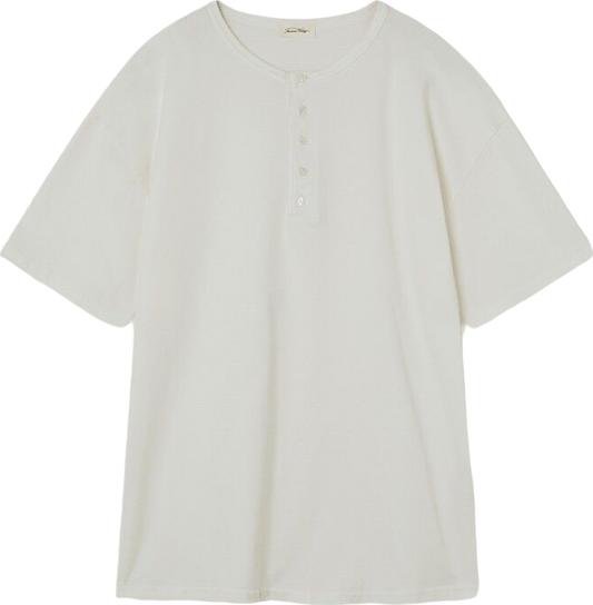 American Vintage White Button Placket Short Sleeve Cotton T-shirt UK S