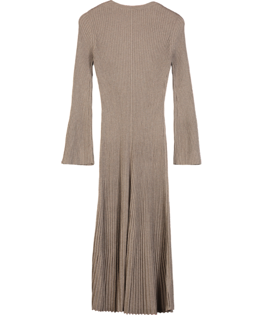 Whistles Beige Willow Ribbed Cotton-cashmere Knitted Midi Dress UK 8