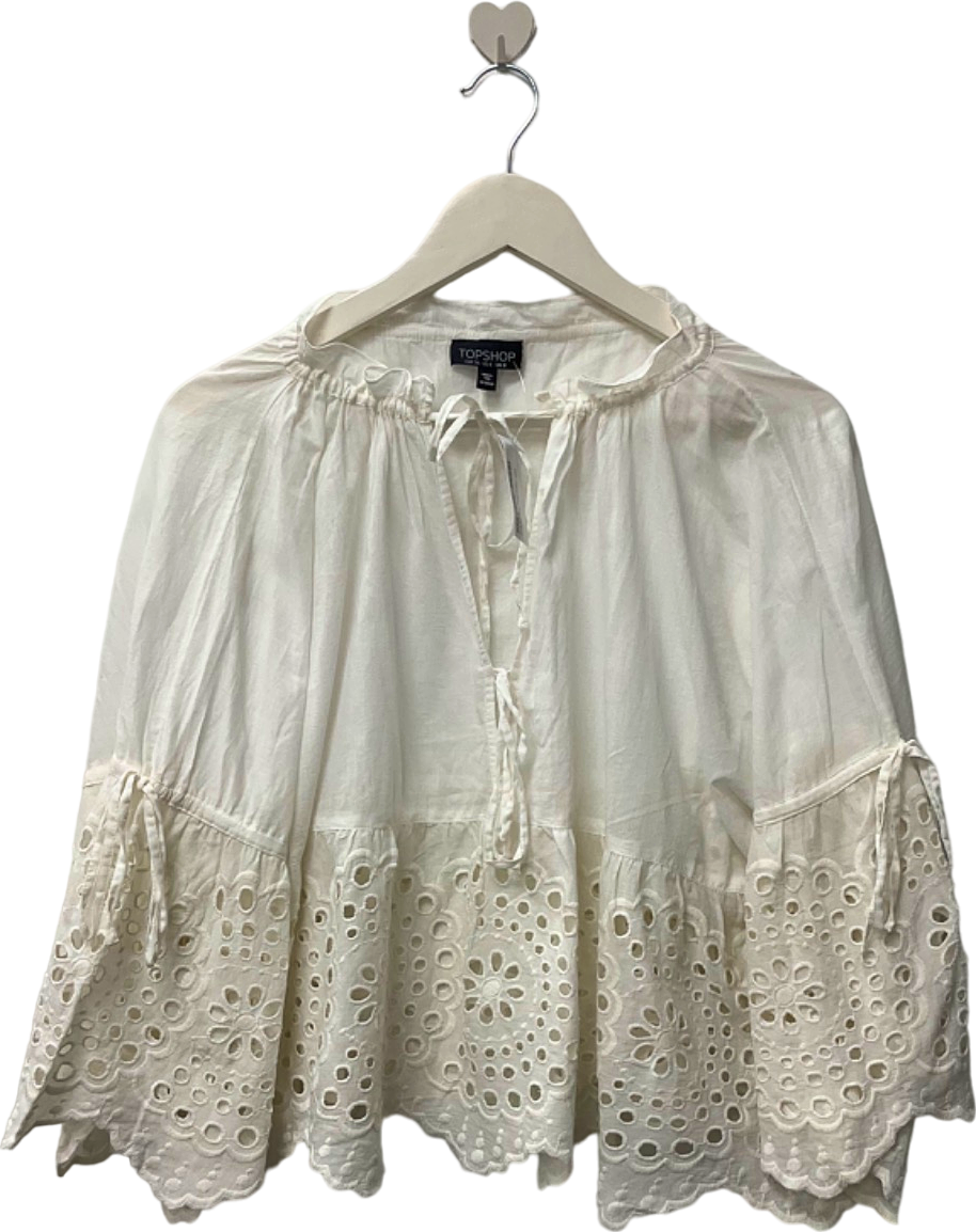 Topshop White Embroidered Blouse UK 8