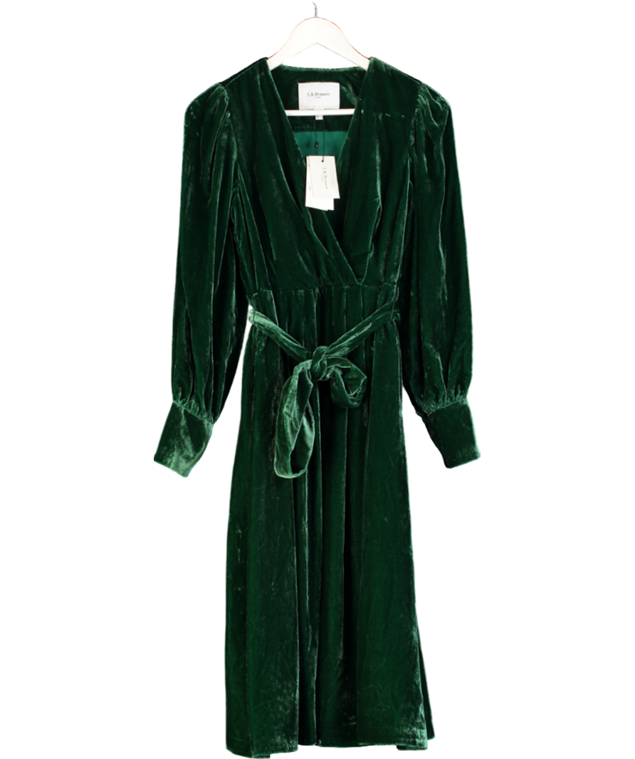 LK Bennett Green Velvet Roman Long Sleeve Midi Dress UK 6