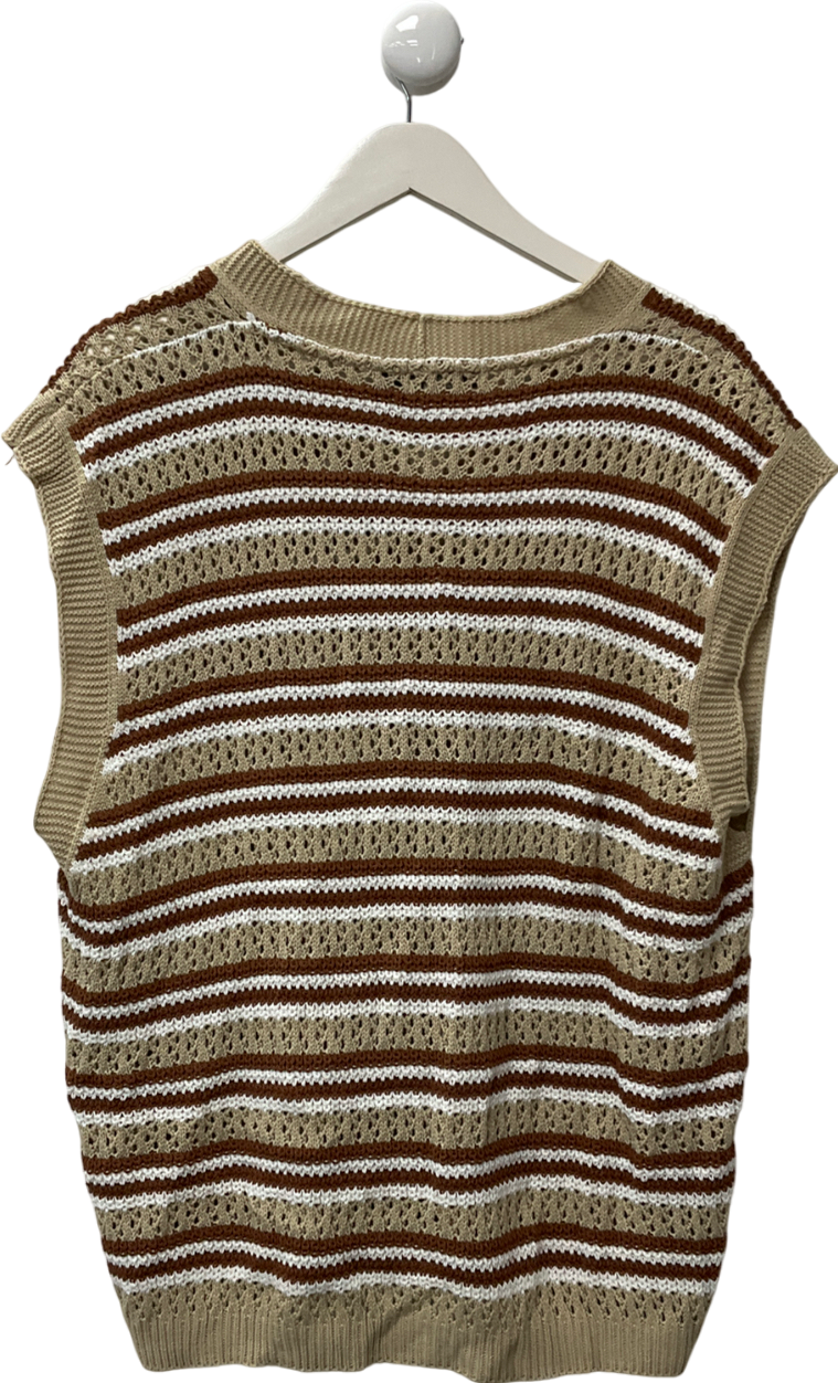 boohooMan Beige Button Knitted Vest Stone UK M