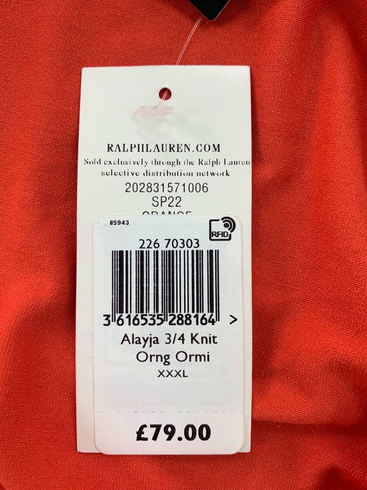 Ralph Lauren Orange Alayja 3/4 Knit Top XXXL