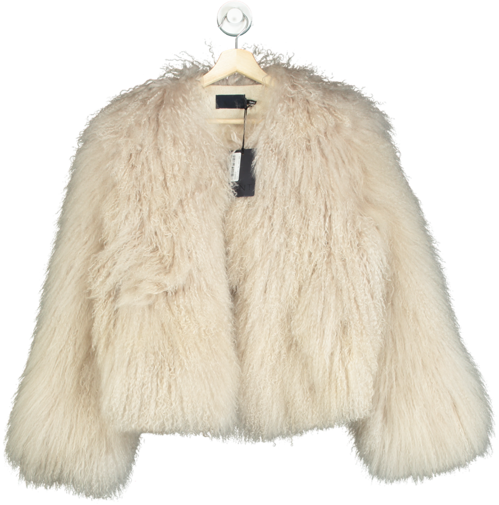 Mint Velvet Neutral Mongolian Fur Jacket UK M