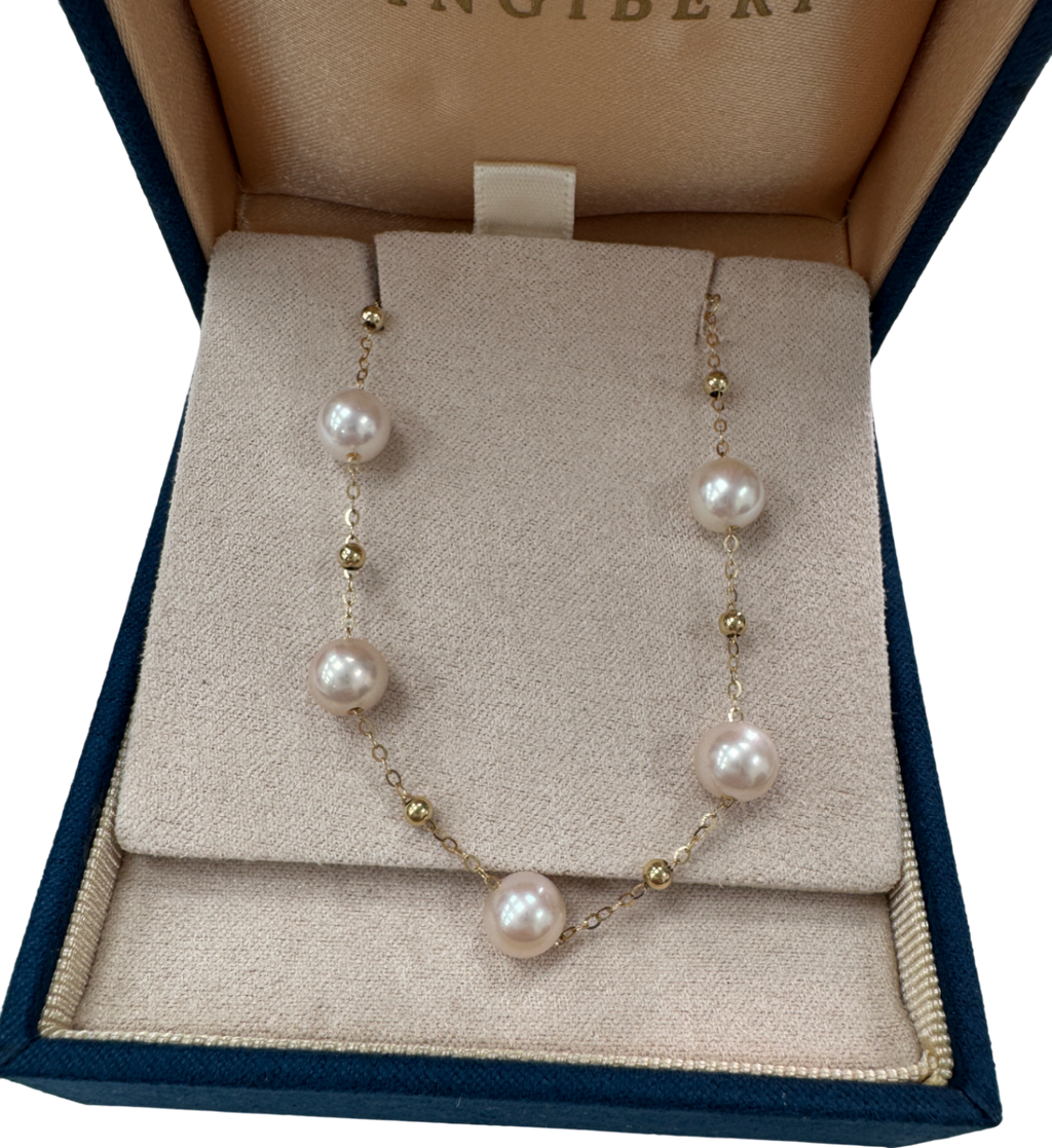 GINGIBERI Yellow 14k Solid Gold And Real Pearl Velvet Starlight Bracelet