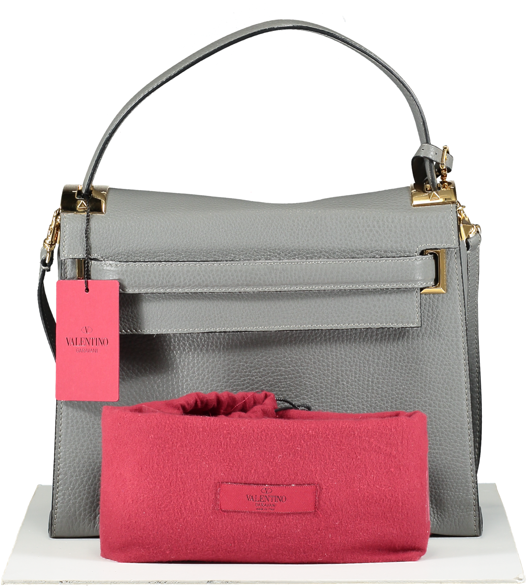 Valentino Garavani Grey Leather Medium My Rockstud Top Handle Bag