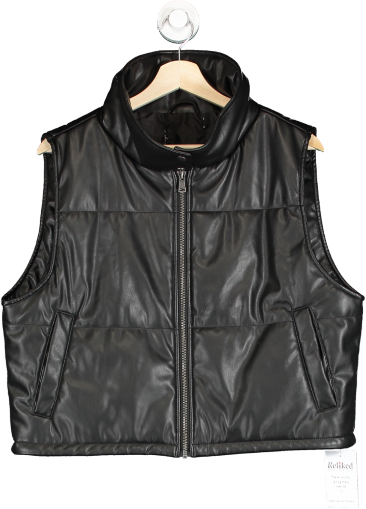 Urban Outfitters Black Faux Leather Puffer Gilet S
