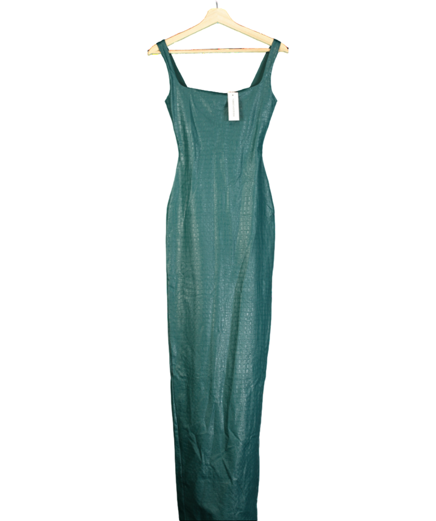 Naked Wardrobe Green Vegan Leather Croc Tank Maxi Dress UK XS