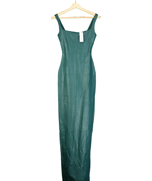 Naked Wardrobe Green Vegan Leather Croc Tank Maxi Dress UK XS