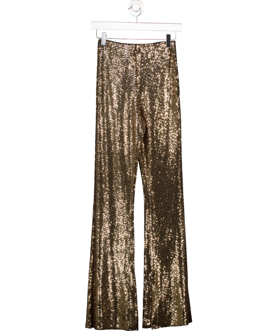 Maje Metallic Pigold Sequin Stretch Woven Flare Trousers UK 8