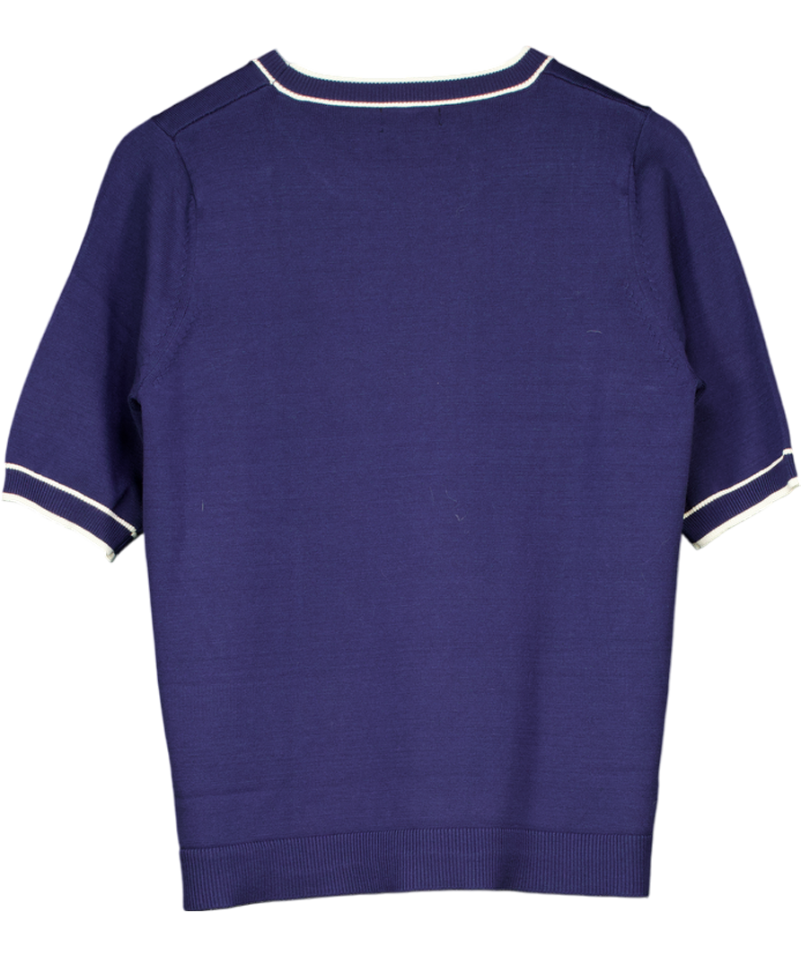 Blue Anthology Contrast Trim Short Sleeve Jumper UK 12