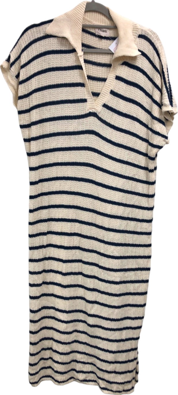 Charli Cream Striped Knit Dress One Size