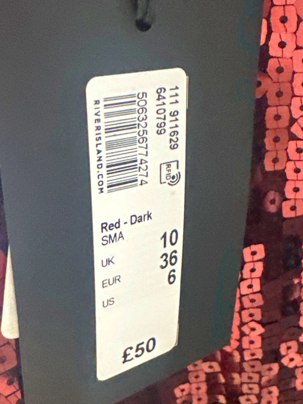 River Island Dark Red Sequin Bodycon Midi Dress UK 10