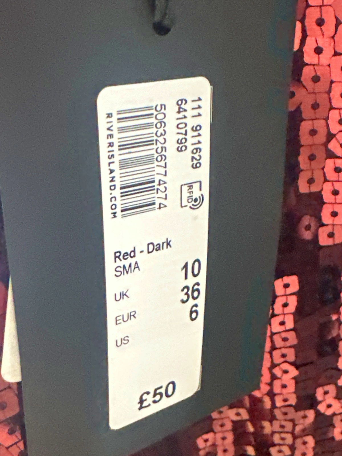 River Island Dark Red Sequin Bodycon Midi Dress UK 10