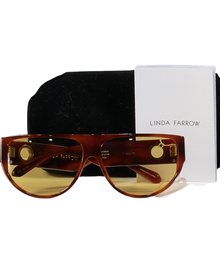 Linda Farrow Brown Elodie Flat Top Sunglasses In Tortoiseshell in case