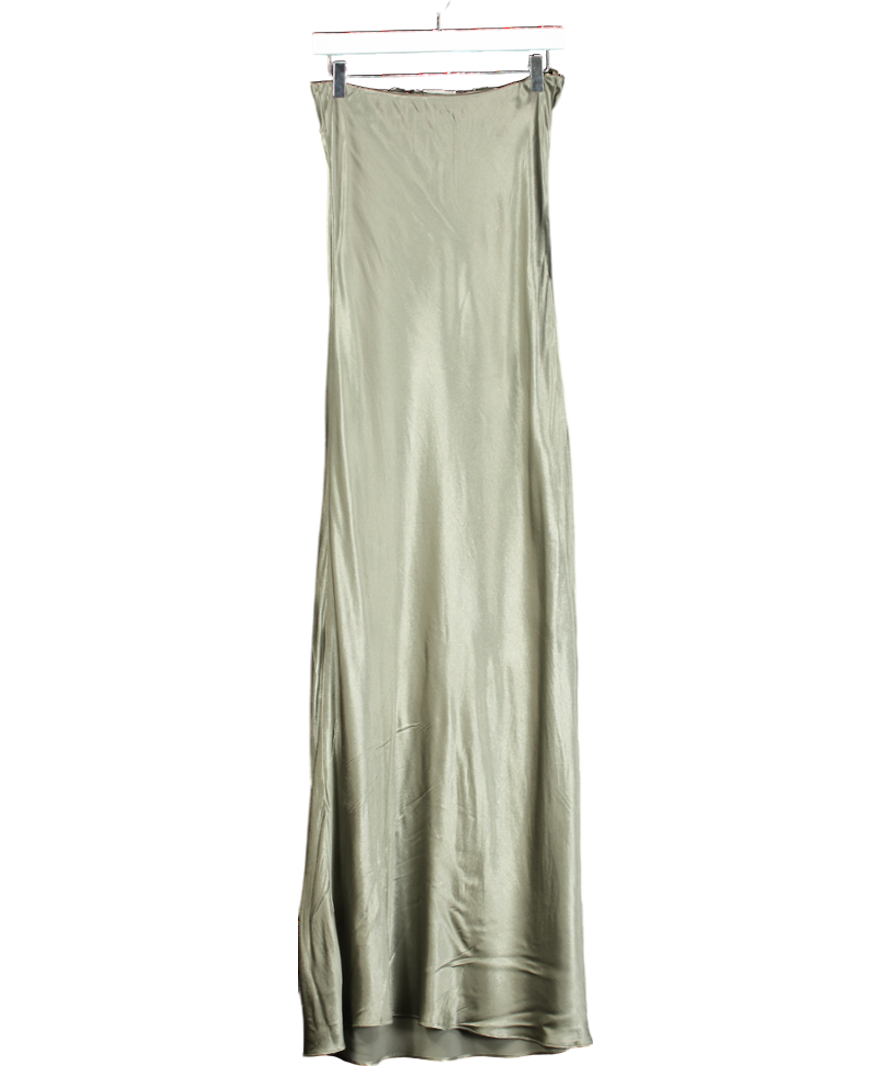 Anthropologie Green The Fleur Strapless Satin Maxi Slip Dress UK 12