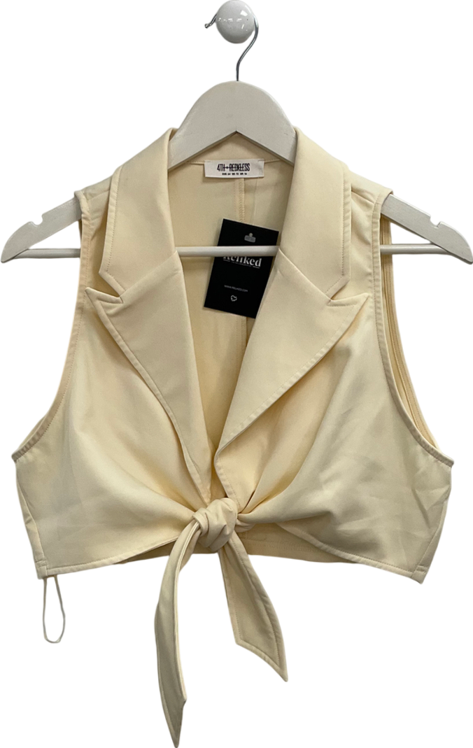 4th & Reckless Cream Tie Front Top UK 16
