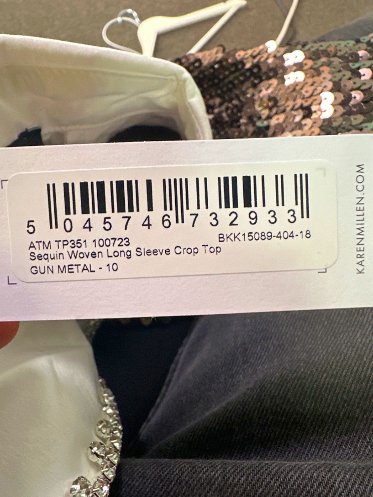 Karen Millen Gun Metal Sequin Woven Long Sleeve Crop Top UK 10