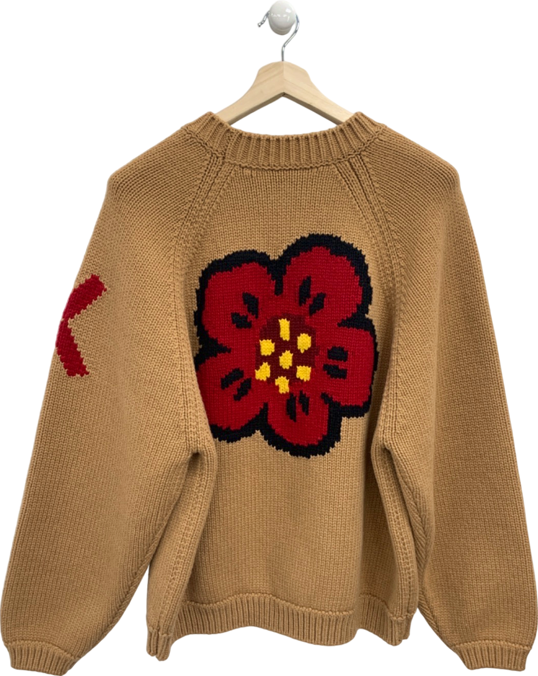 Kenzo Beige Wool Flower Pattern Jumper UK L