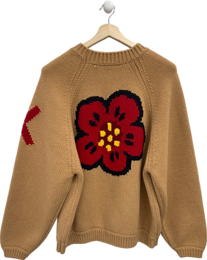 Kenzo Beige Wool Flower Pattern Jumper UK L