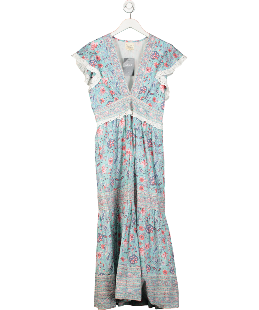 Aspiga Blue Pippa Block Print Dress UK L
