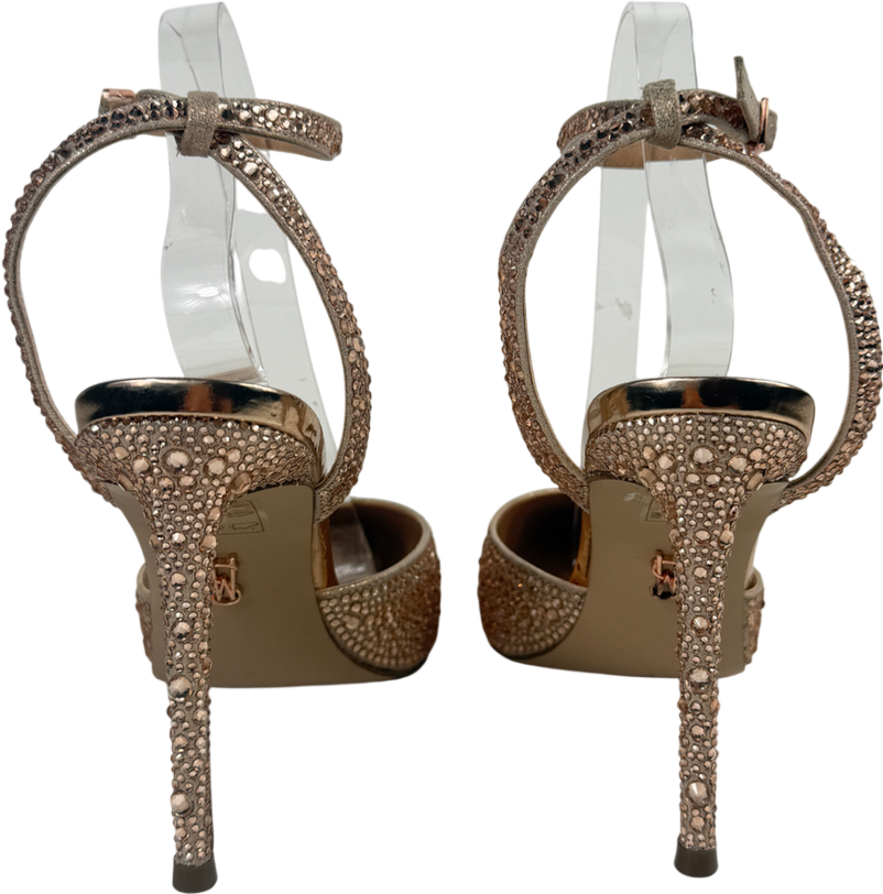 STEVE MADDEN Metallic Diamanté Strap High Heels Rose Gold UK 7 EU 40 👠