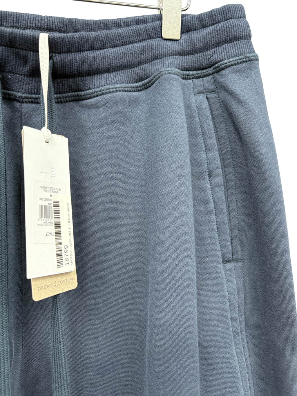 The White Company Blue Organic Cotton Travel Wide Leg Trousers UK M