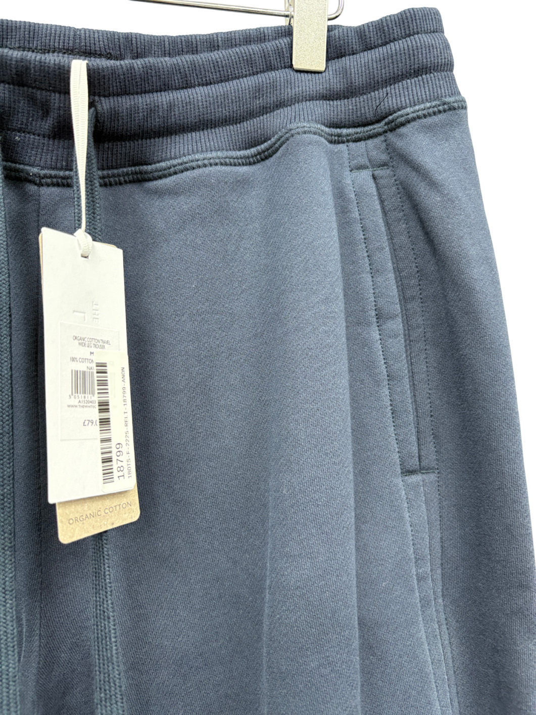 The White Company Blue Organic Cotton Travel Wide Leg Trousers UK M